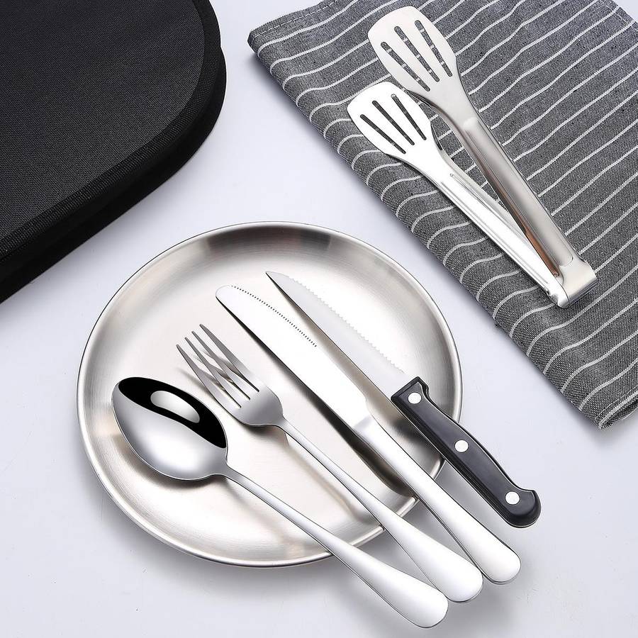 Stainless Steel Portable Cutlery Set Western Steak Knife Fork Spoon Set,Color: Black Gold