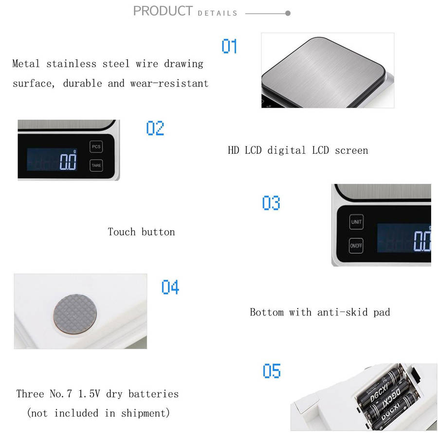 Stainless Steel Food Baking Scale Small Bench Scale Kitchen Electronic Scale English 5kg/0.1g