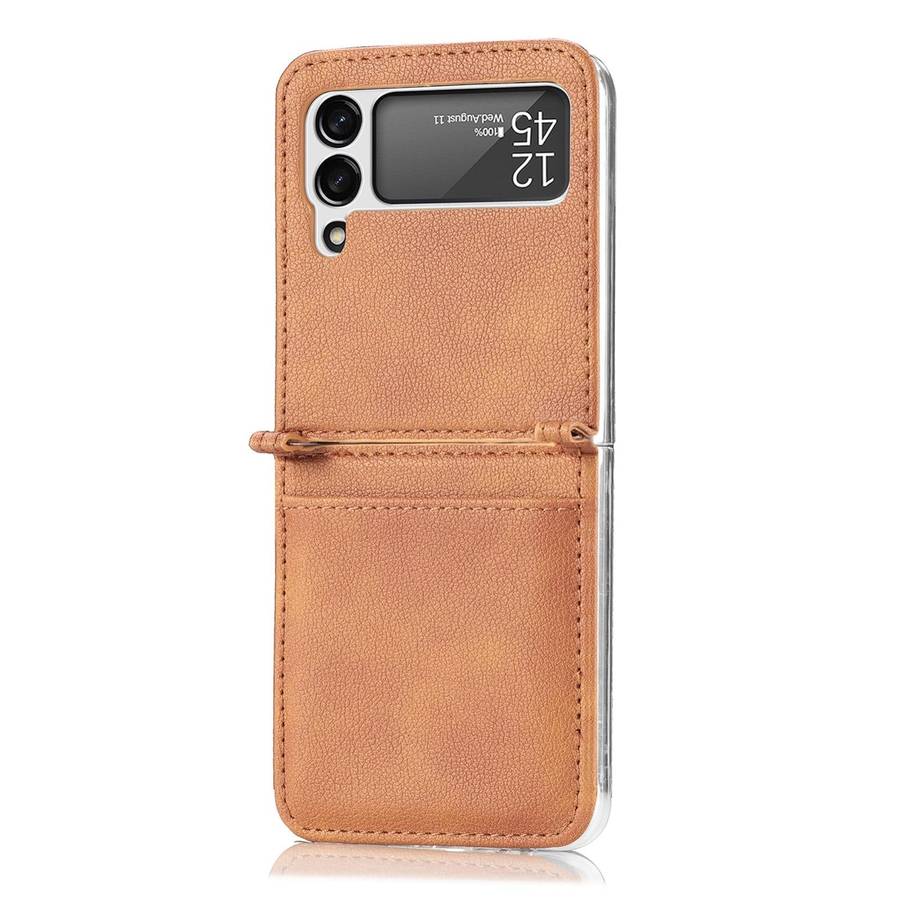 For Samsung Galaxy Z Flip 4 5G Folding Litchi Texture Card Wallet Phone Case(Brown)
