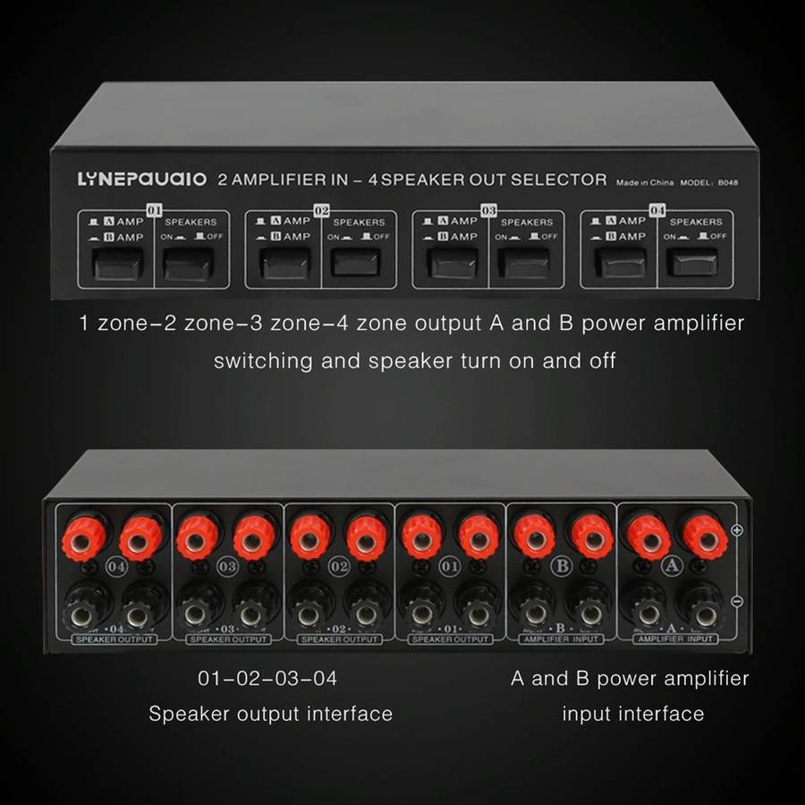 2-in 4-out Power Amplifier Speaker Switcher Splitter Comparator 300W Per Channel Without Loss Of ...