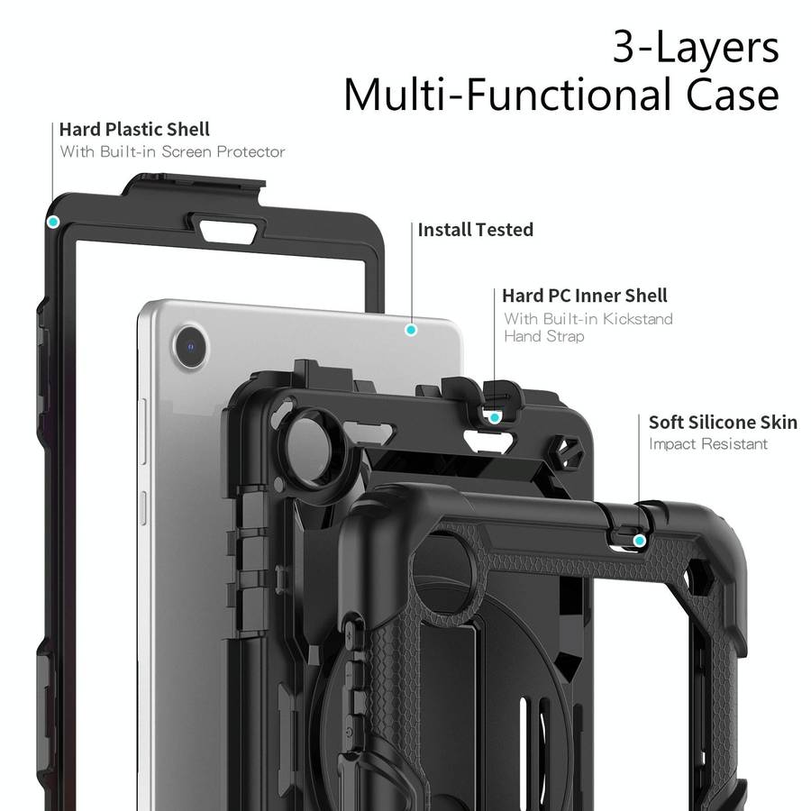 For Lenovo Tab M8 4th Gen Silicone Hybrid PC Tablet Case with Shoulder Strap(Black)