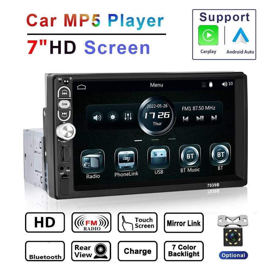 A3061 7 Inches MP5 Bluetooth Player Universal Wired CarPlay Reversing Image Integrated, Style: St...