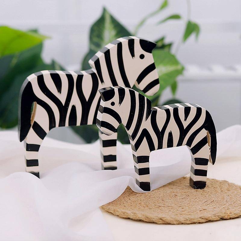2 PCS/Set Wooden Painted Zebra Ornaments Creative Home Decorate