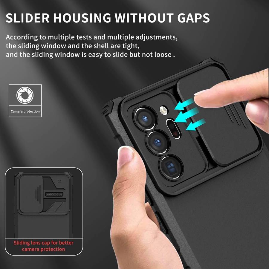 For Samsung Galaxy Note20 Ultra Stereoscopic Holder Sliding Camshield Phone Case(Black)
