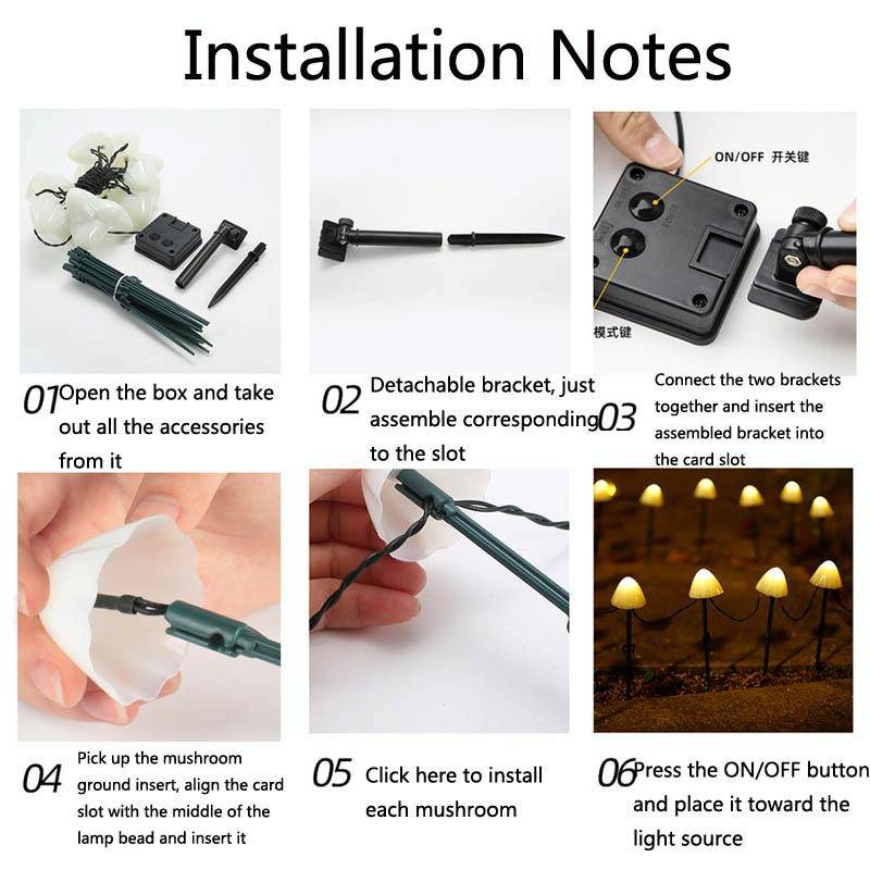 3.8m 10 LEDs Solar Mushroom Lawn Light Outdoor Waterproof Garden Villa Landscape Decorative Strin...