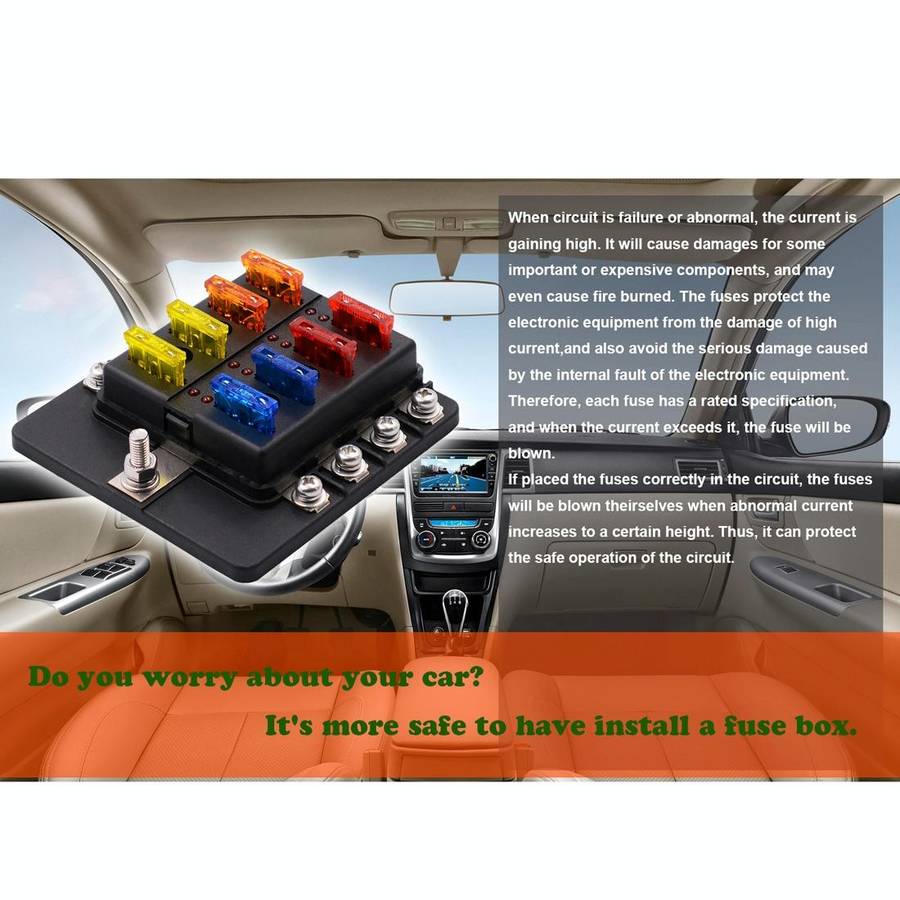 1 in 8 Out Fuse Box Screw Terminal Section Fuse Holder Kits with LED Warning Indicator for Auto C...