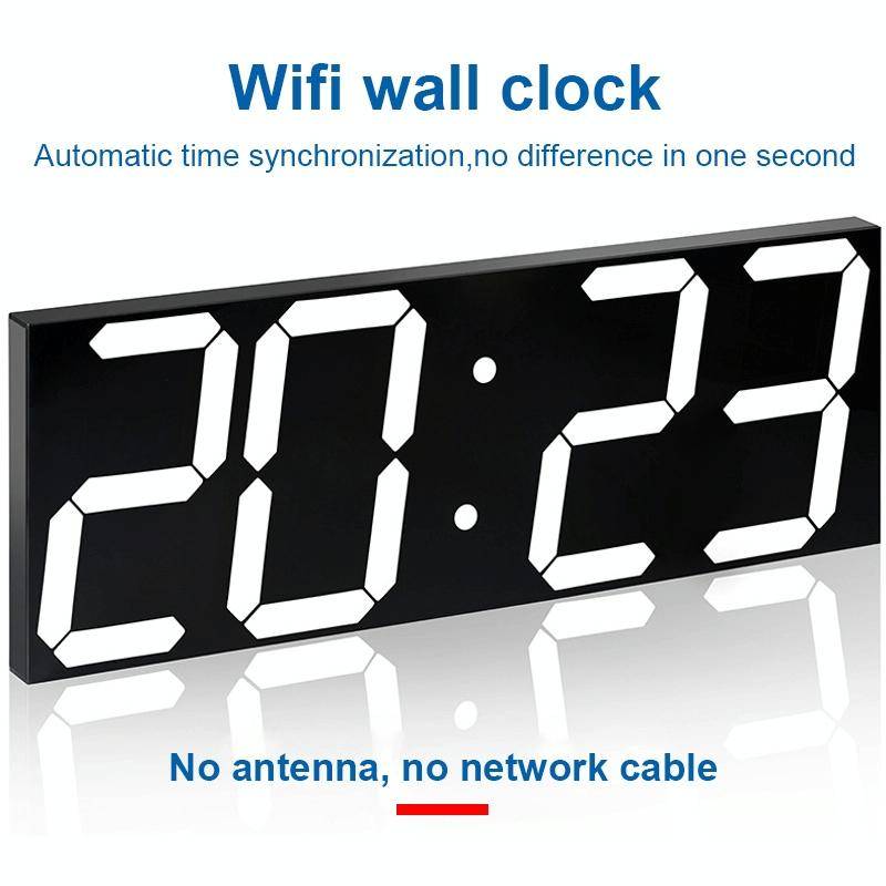 LED Digital Clock Living Room Wall Clock Creative WIFI Clock US Plug, Style:4 Bit WIFI, Color:Hol...