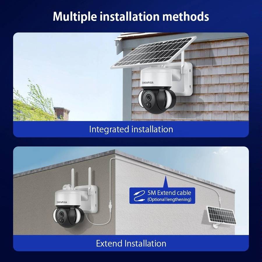 SHIWOJIA IP66 Waterproof 4G 3MP Solar Dome IP Camera, Two-way Audio & PIR Motion Detection & Nigh...