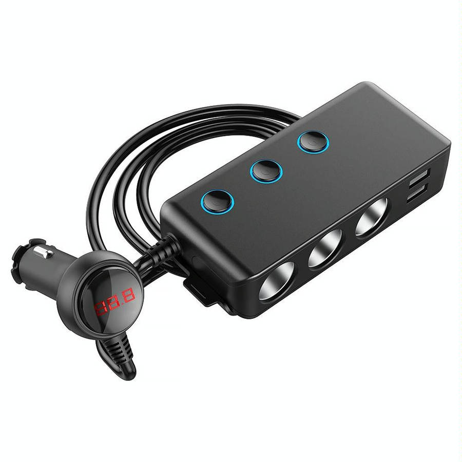 Car Cigarette Lighter Car Charger 3USB Port +1 QC3.0 + 3 Cigarette Lighter Ports + Back Clip Desi...