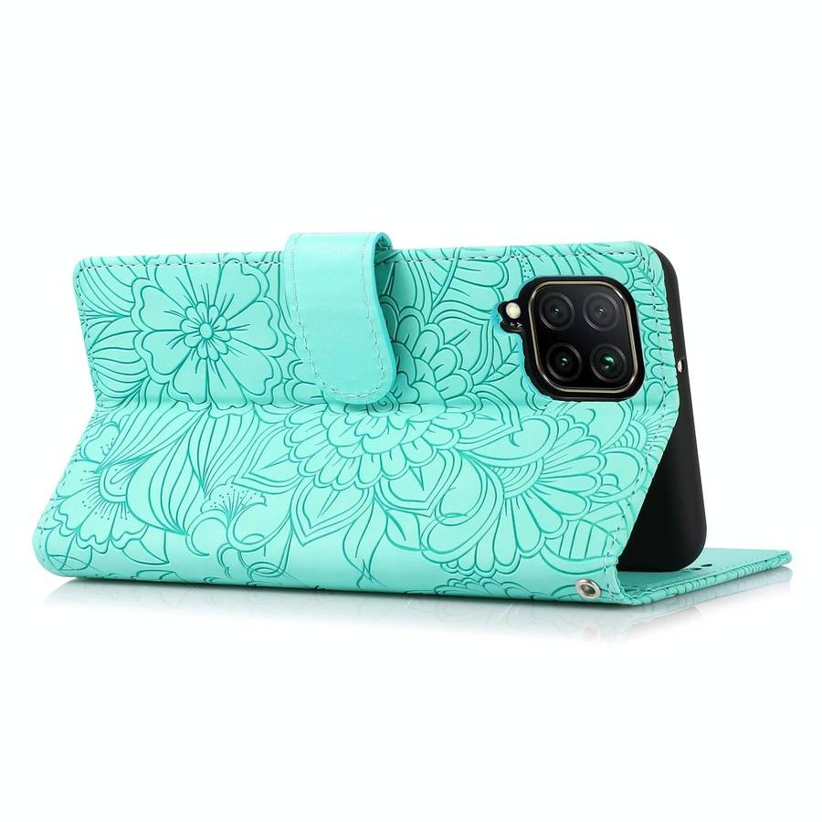 For Huawei P40 lite Skin Feel Embossed Sunflower Horizontal Flip Leather Case with Holder & Card ...