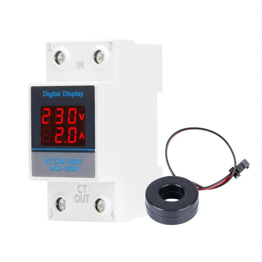 SINOTIMER SDM002 Household DIN Rail Single-Phase AC Dual Display Voltage And Current Meter(100A E...