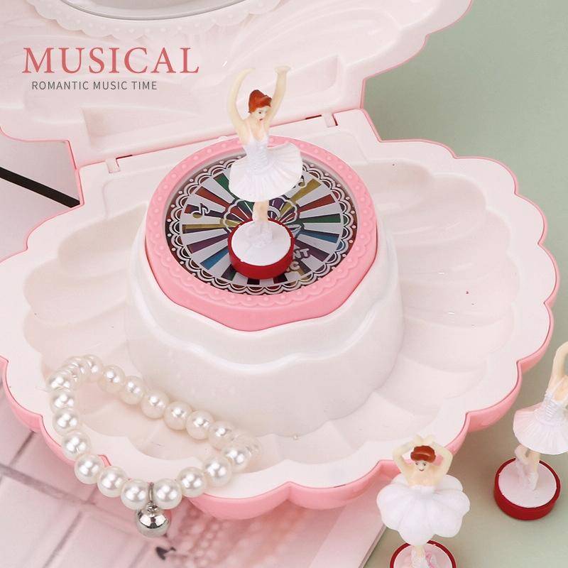 Shell Dancing Girl Flash Music Box Jewelry Storage Box(K0633 White)