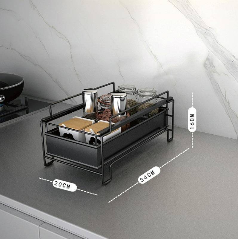 Kitchen Countertop Under Sink Spice Racks Can Be Stacked With Multi-Layer Pull-Out Storage Wrough...