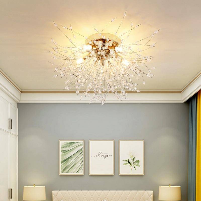 Bedroom Crystal Ceiling Lamp Creative Dandelion Living Room Lamp Dining Room Lamp, Style:Golden (...
