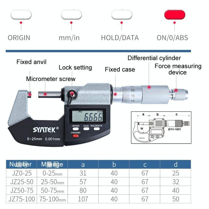 Digital Display Outer Diameter Micrometer 0.001mm High Precision Electronic Spiral Micrometer Thi...