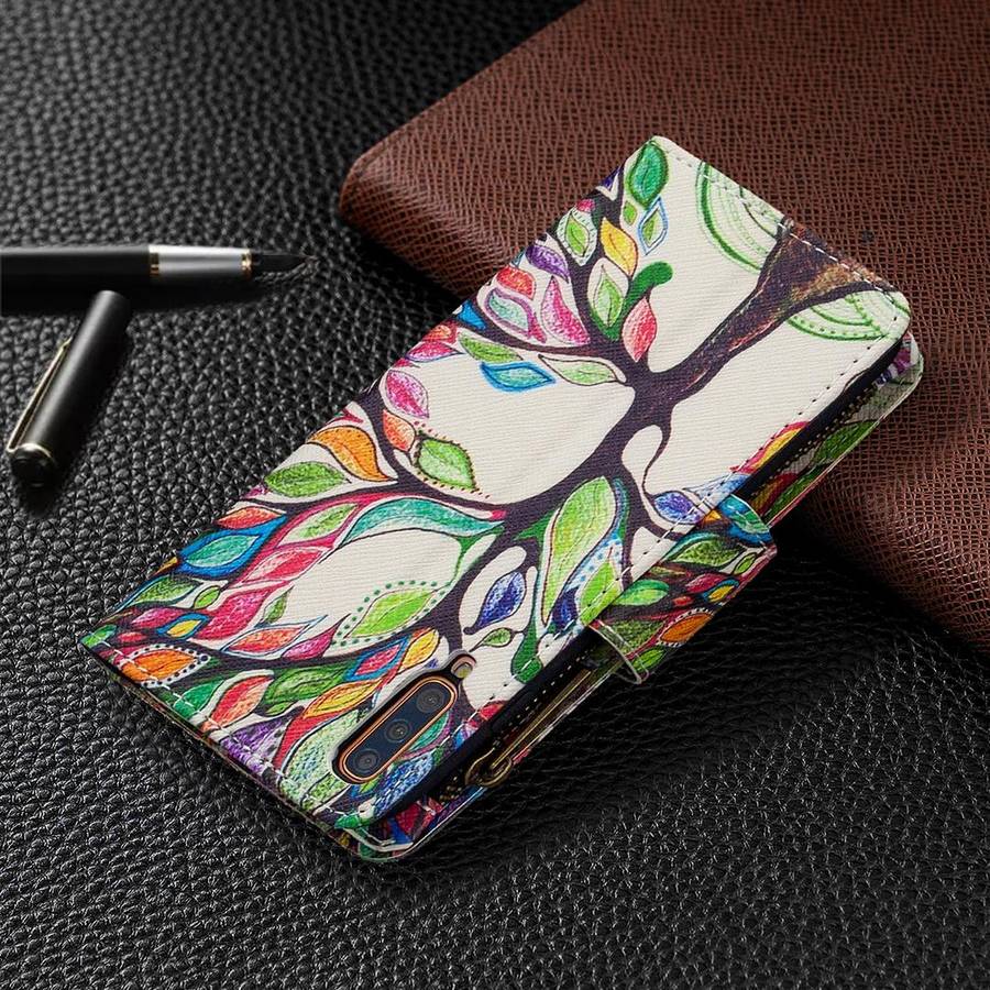 For Samsung Galaxy A70 Colored Drawing Pattern Zipper Horizontal Flip Leather Case with Holder & ...