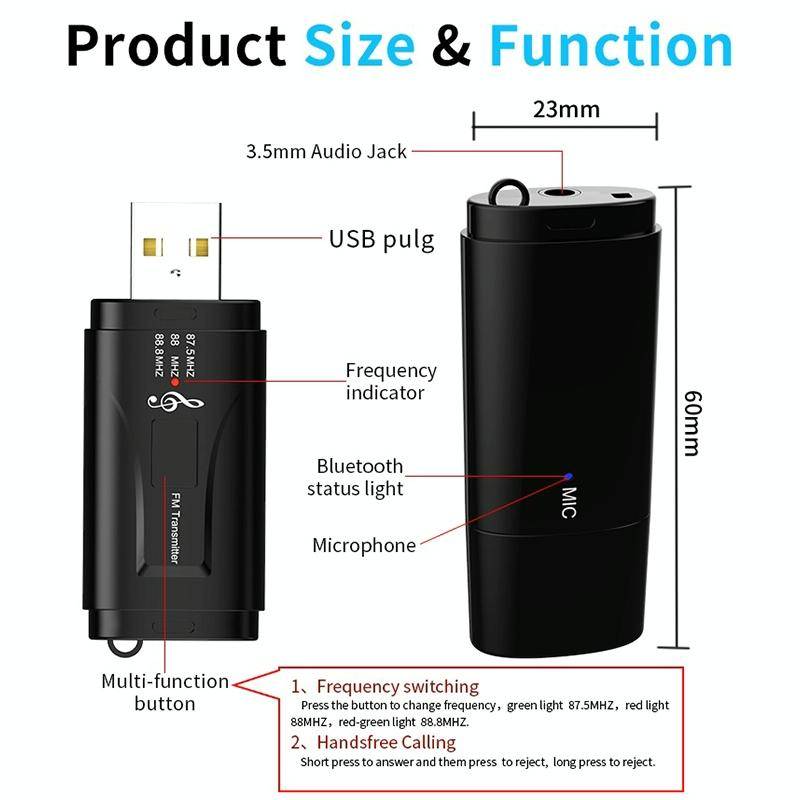 MSD128 2 in 1 USB Car Bluetooth Hands-free Call FM Transmitter with 3.5mm AUX Interface