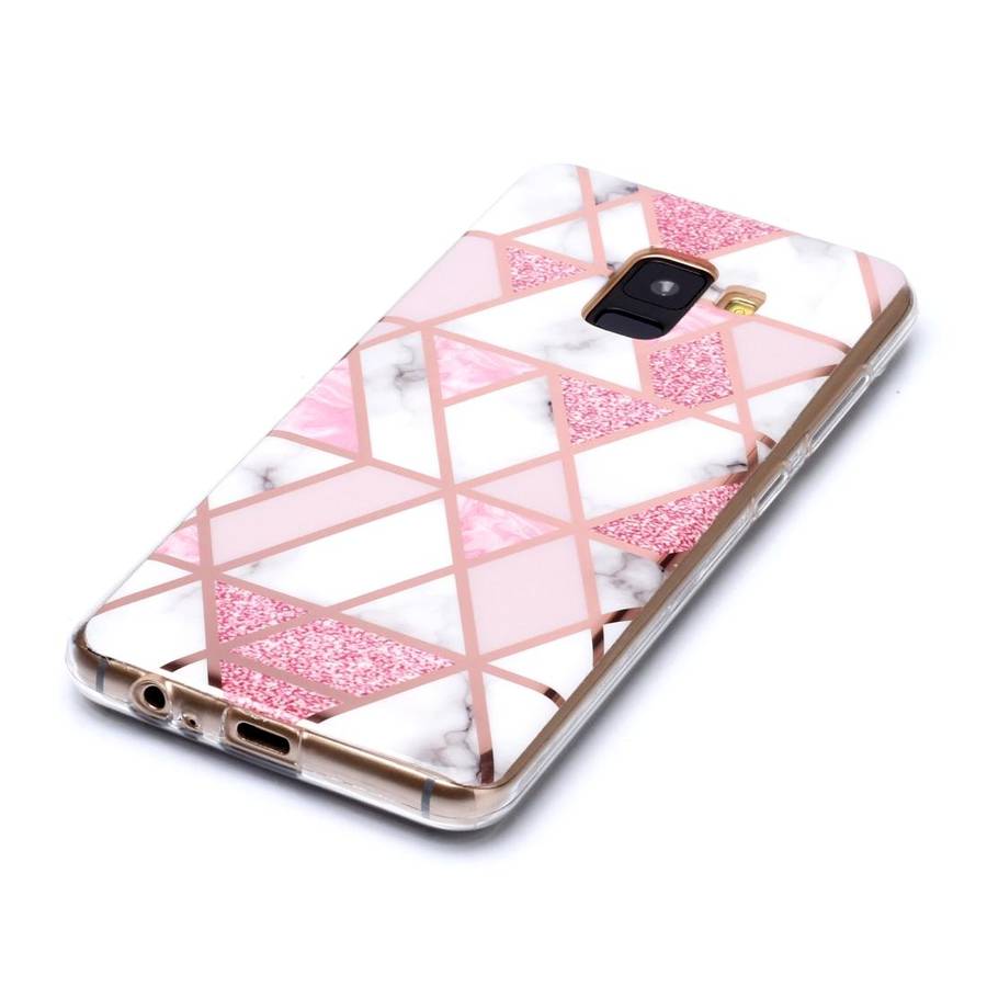 For Galaxy A8 (2018) Plating Marble Pattern Soft TPU Protective Case(Pink)