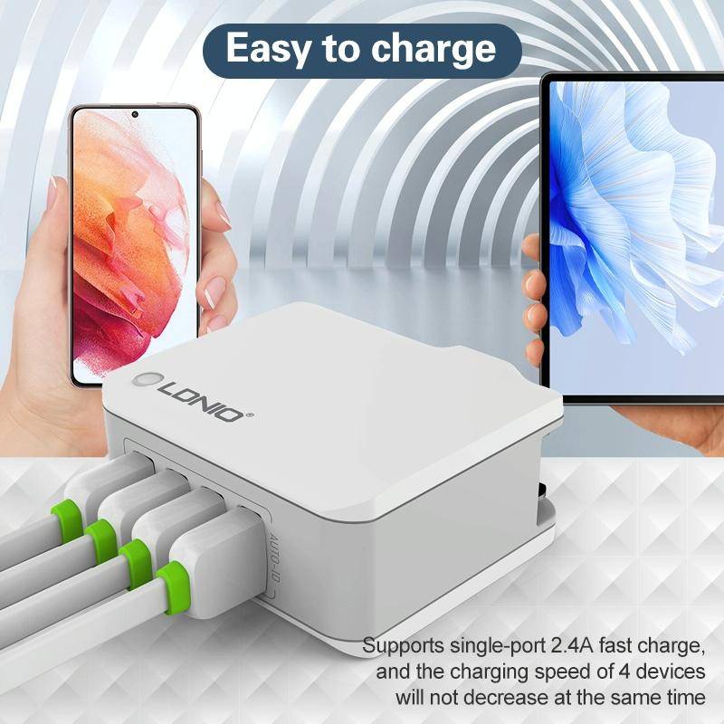 LDNIO A4403 4.4A 4 x USB Ports Smart Travel Charger, UK Plug
