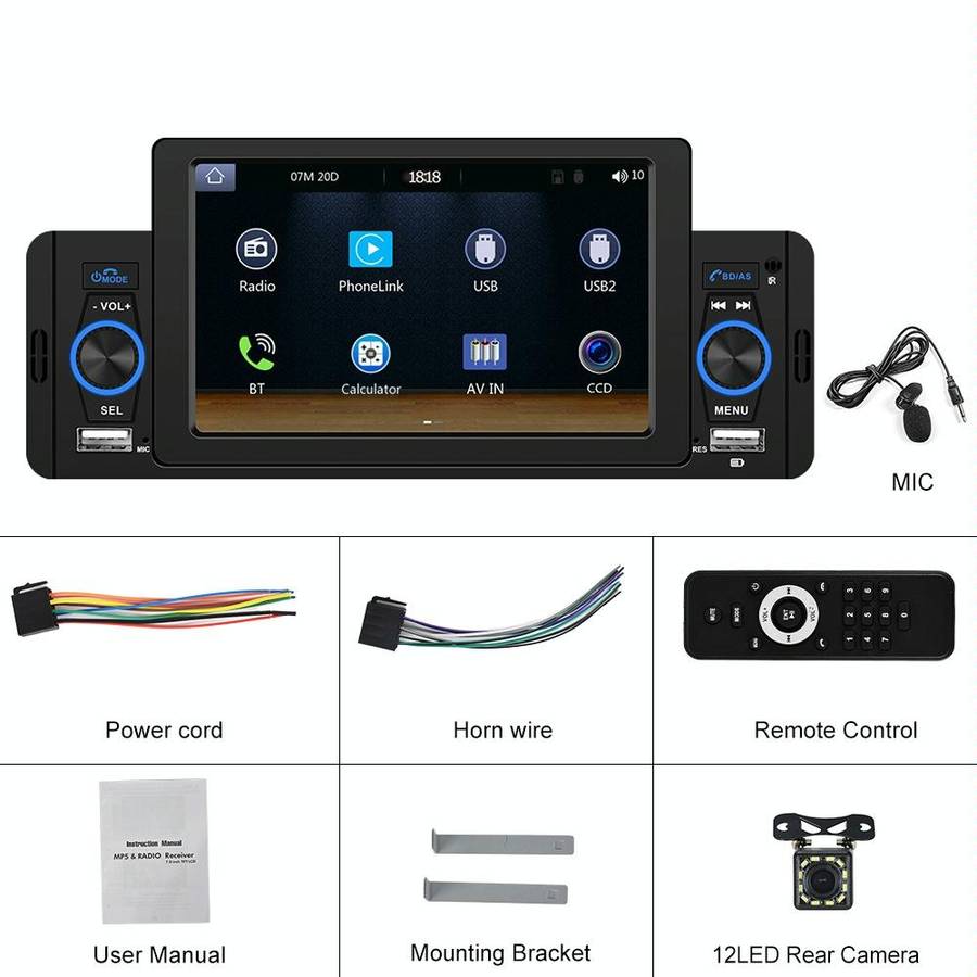 A3107 5 inches Car MP5 Wired CarPlay Universal Bluetooth Player With Microphone, Style: Standard+...