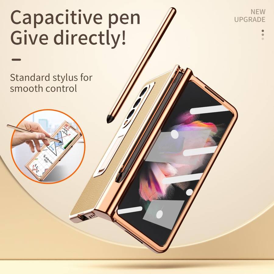 For Samsung Galaxy Z Fold3 5G Litchi Texture Leather Hinged Electroplated Phone Case with S Pen F...