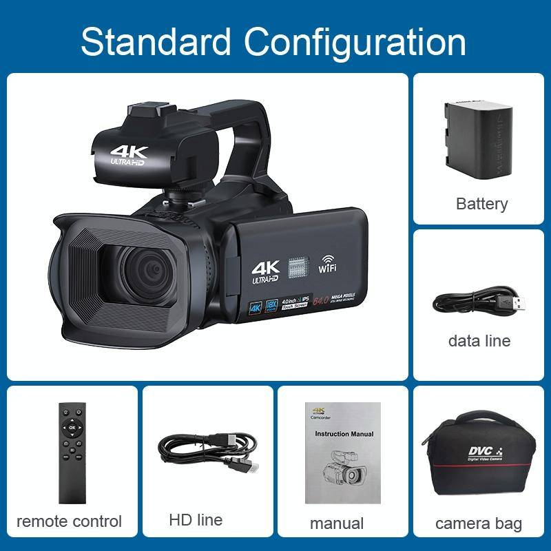 KOMERY RX200 64MP 18X Zoom 4-Inch Touch Screen Handheld Digital Video Camera(Black)