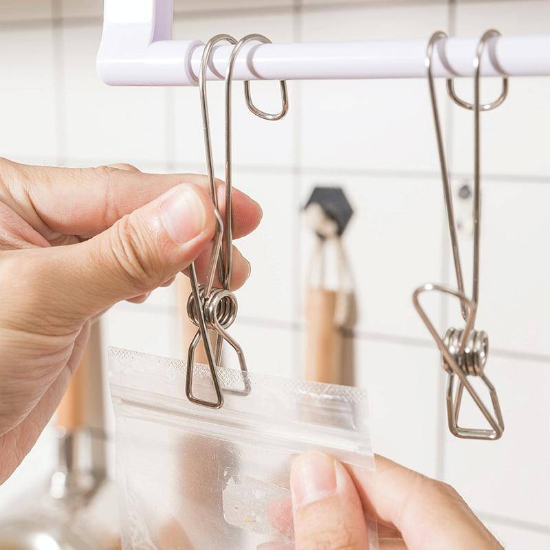 12pcs With Long Tail Clothes Drying Clip Stainless Steel Ribbon Hook Hanging Clip