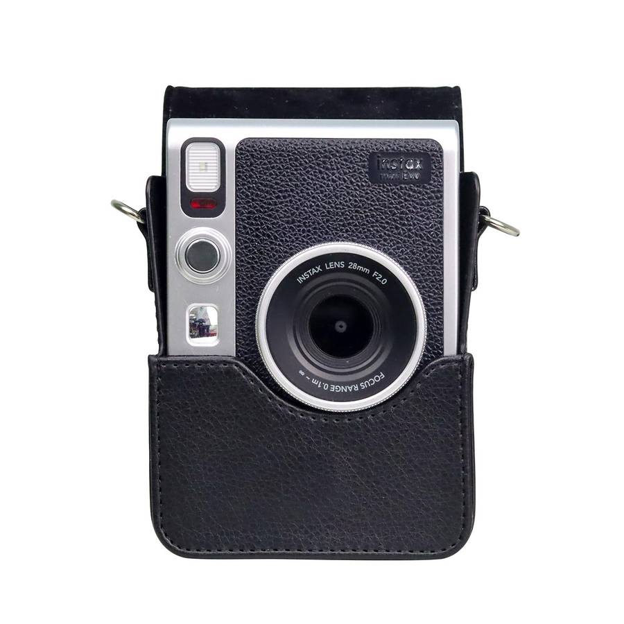 Vertical Full Body Camera PU Leather Case Bag with Strap for FUJIFILM instax mini Evo (Black)