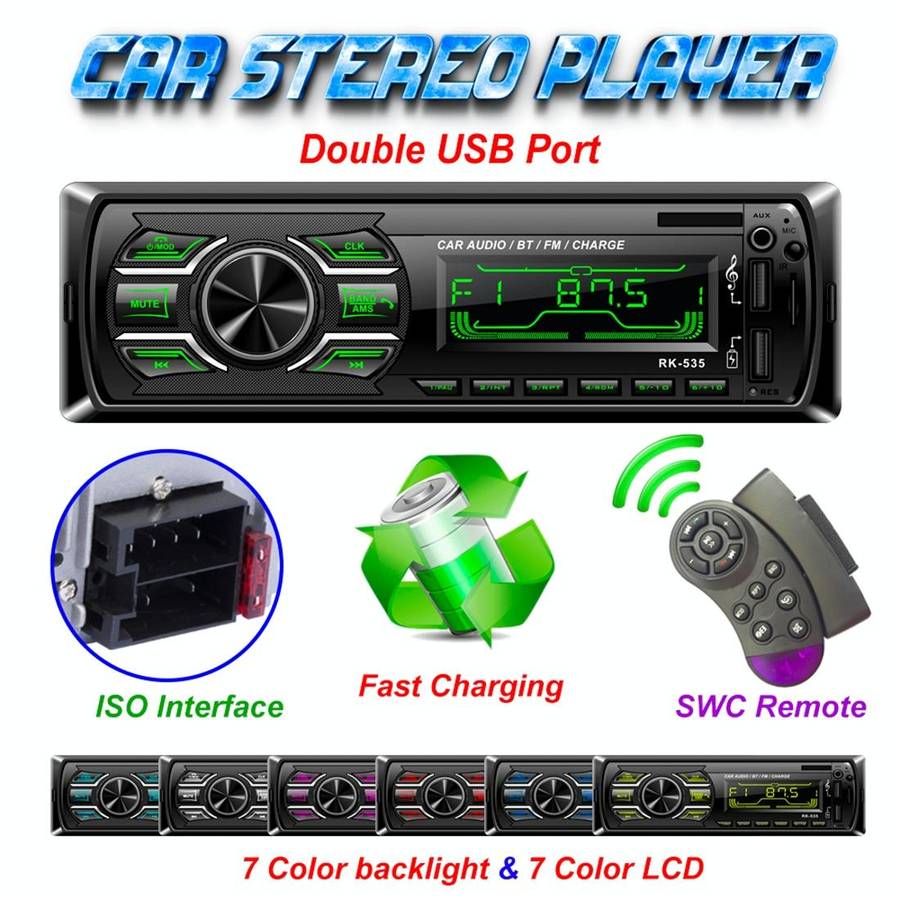 RK-535 Car Stereo Radio MP3 Audio Player with Remote Control, Support Bluetooth Hand-free Calling...