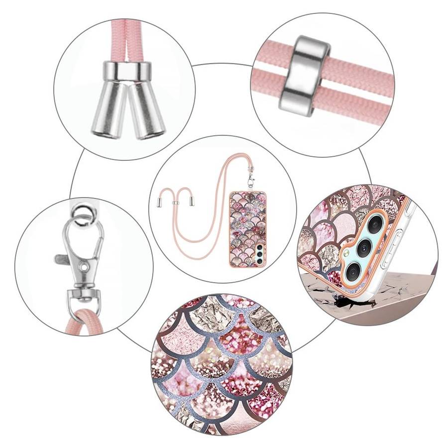 For Samsung Galaxy A24 4G Electroplating IMD TPU Phone Case with Lanyard(Pink Scales)