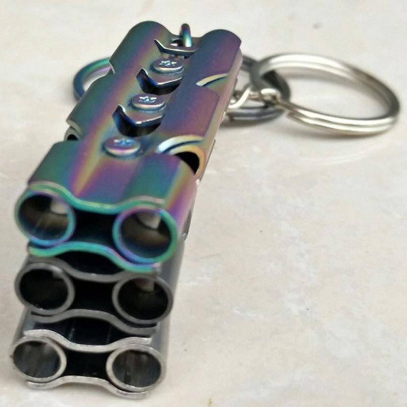 Outdoor High-decibel Stainless Steel Self-protection Double Tube Survival Whistle with Key Ring(B...