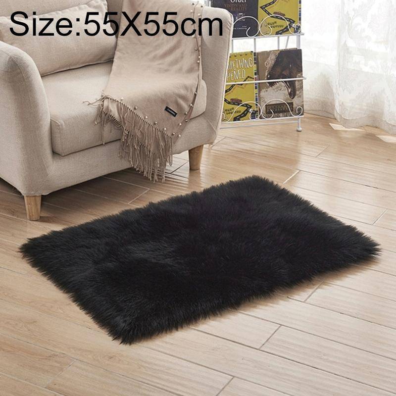 Luxury Rectangle Square Soft Artificial Wool Sheepskin Fluffy Rug Fur Carpet, Size:55x55cm(Black)