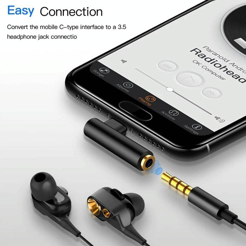 Type-C Male to 3.5mm Female L-type Stereo Audio Headphone Jack Adapter(Black)