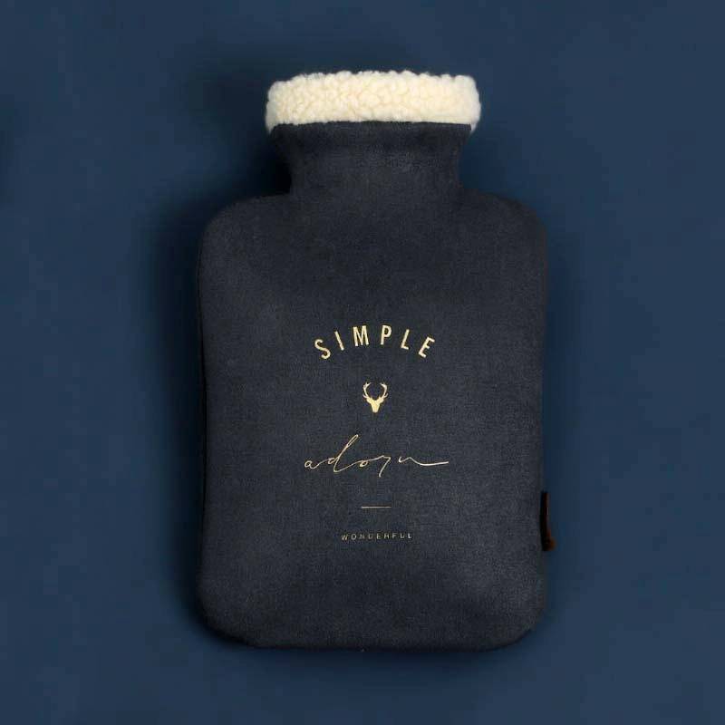 ZS0030 1000ml Plush Water-Filled Hot Water Bags Explosion-Proof Warming Water Bottle(Navy Blue)
