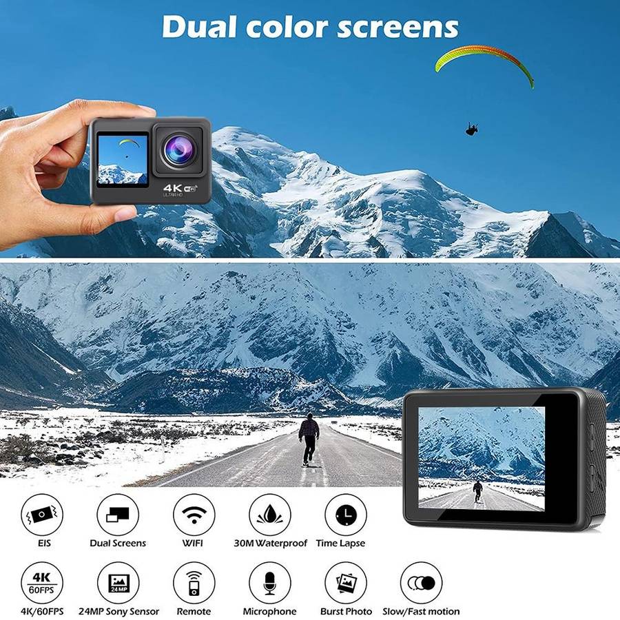 WIFI Color Dual-Screen HD 4K Anti-Shake Video Outdoor Waterproof Sports Camera(AT-Q60AR)