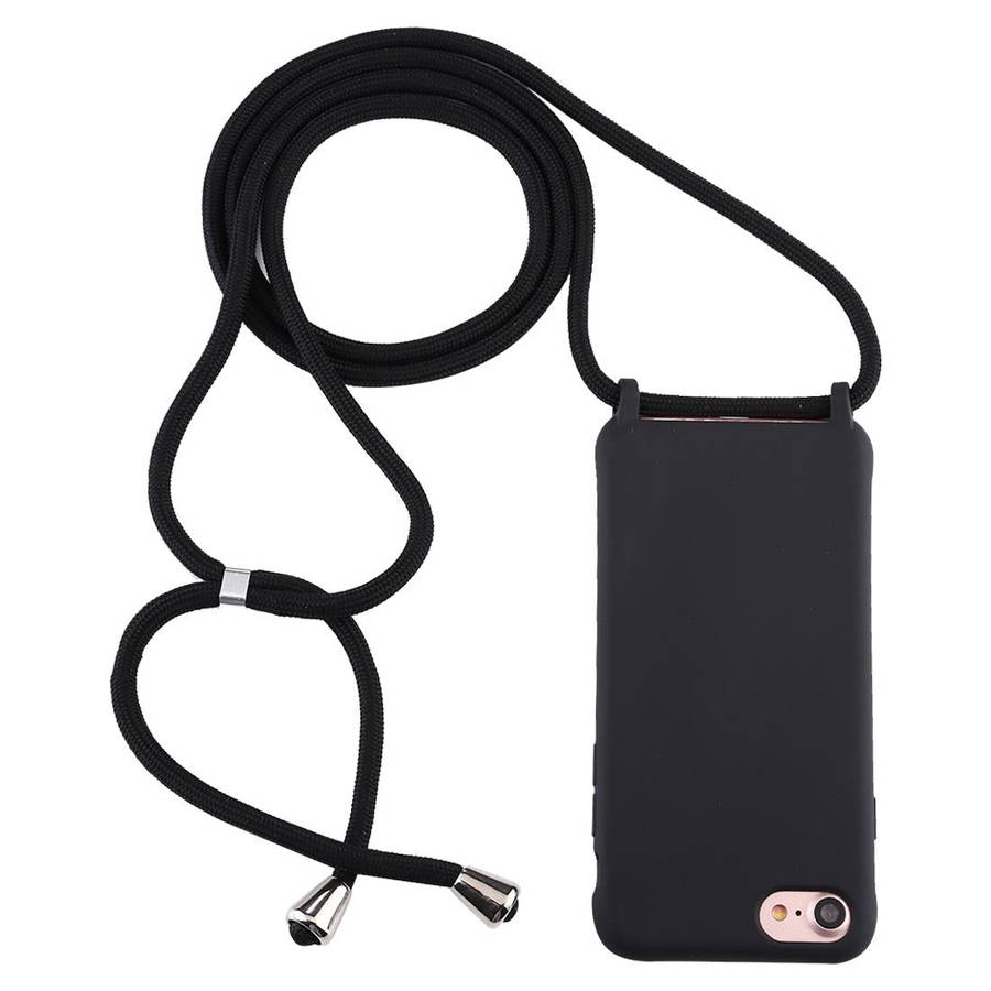 For iPhone 6s Plus / 6 Plus Candy Color TPU Protective Case with Lanyard(Black)