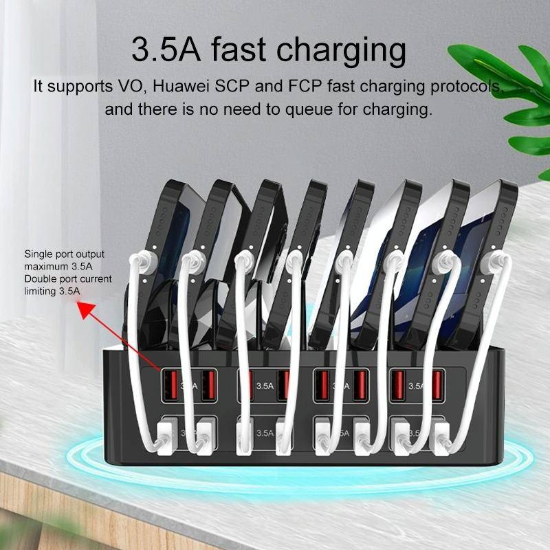 YFY-A55 150W 16 x USB Ports Smart Charging Station with Phone & Tablet Stand, EU Plug