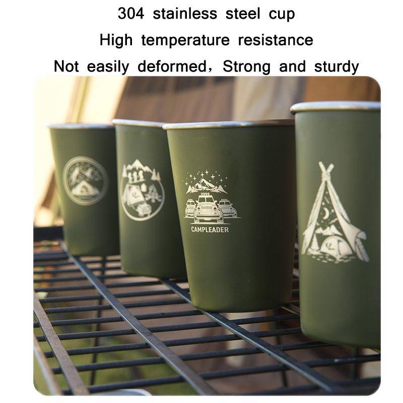 4 PCS / Set Outdoor Picnic Stainless Steel Cup With Storage Bag (Army Green)