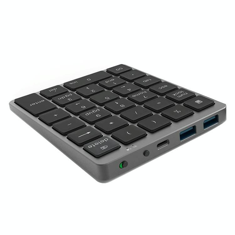 N970 Pro Dual Modes Aluminum Alloy Rechargeable Wireless Bluetooth Numeric Keyboard with USB HUB ...
