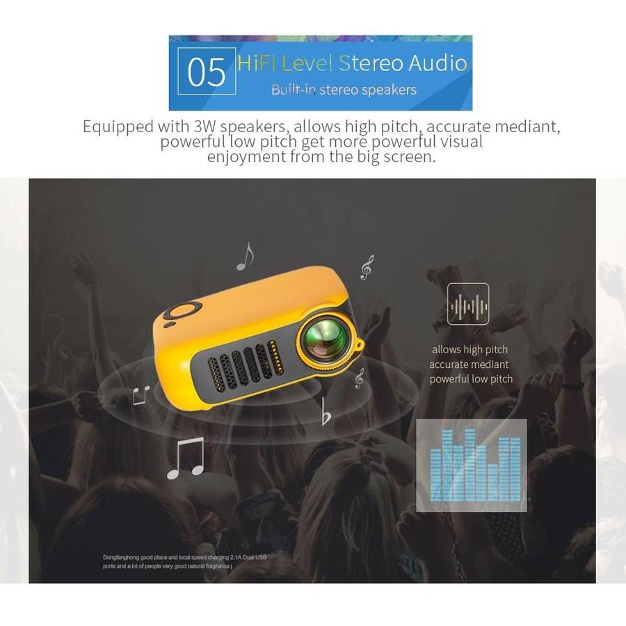 A2000 Portable Projector 800 Lumen LCD Home Theater Video Projector, Support 1080P, US Plug (Orange)