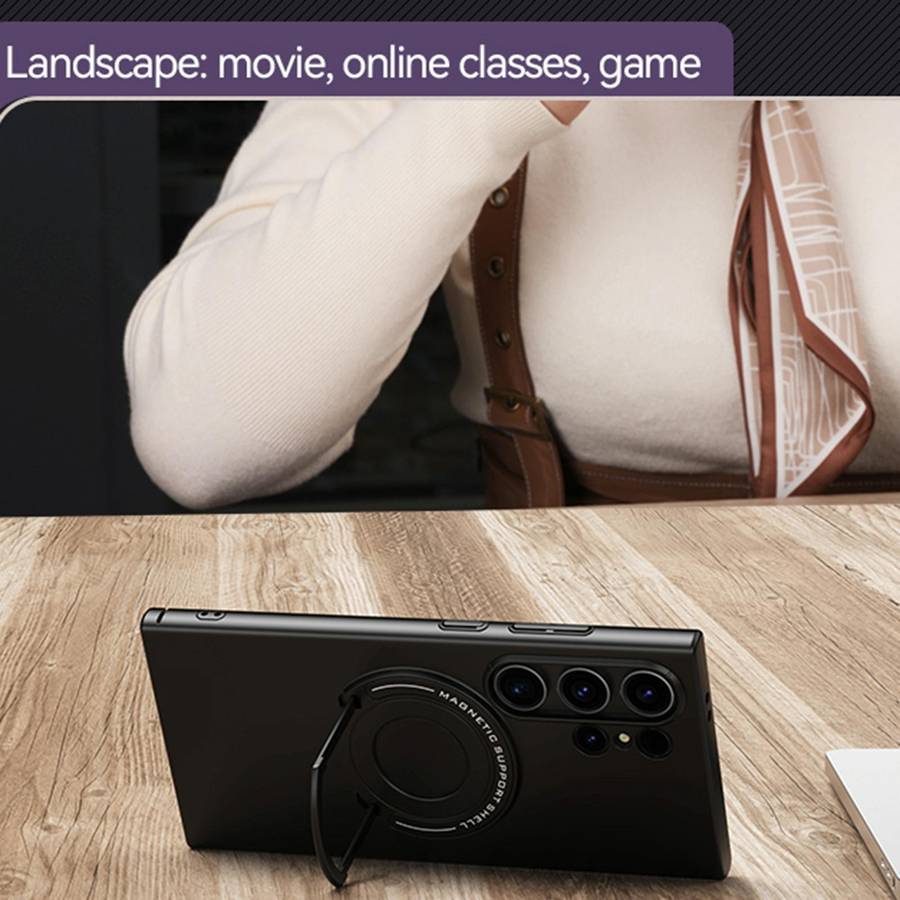 For Samsung Galaxy S24 Ultra 5G Matte Magsafe Magnetic Phone Case with Trolley Holder(Black)