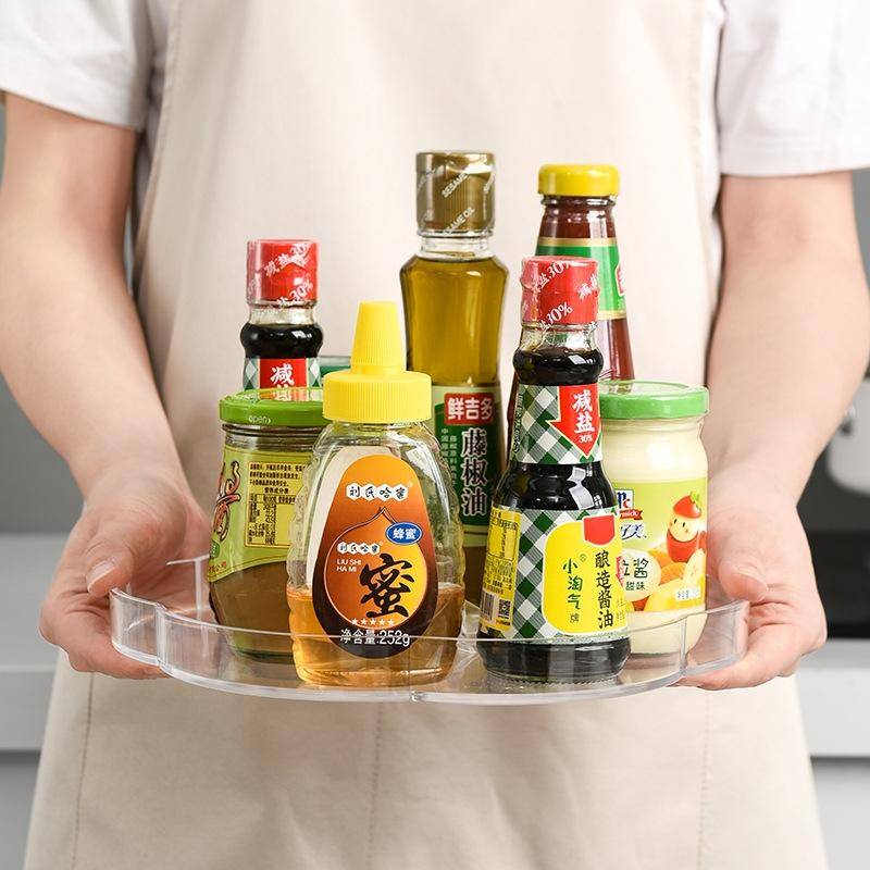 Kitchen Transparent Rotatable Condiment Storage Turntable Double-Layer Multi-Function Shelf