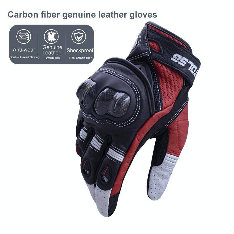 One Pair Genuine Leather Motorcycle Gloves with Carbon Fiber Hard Knuckle Touch Screen, Size:XL(B...