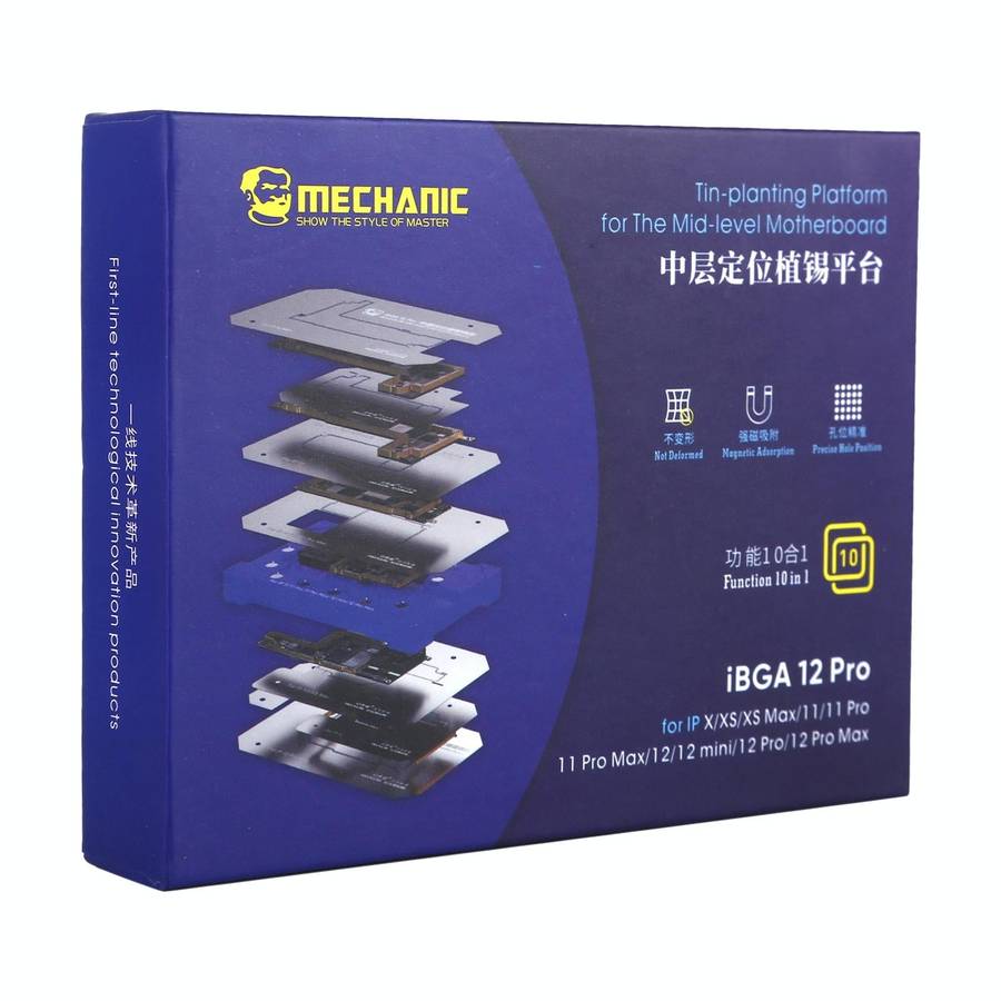 Mechanic iBGA 12 Pro 10 in 1 BGA Reballing Stencil Platform for iPhone X~12 Pro Max