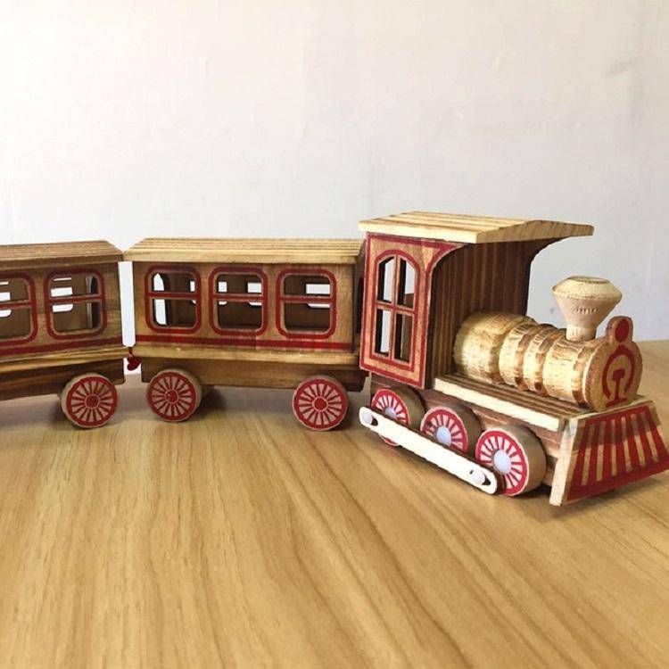 Wooden Three Section Locomotive Office Creative Home Decoration Simulation Toy, Style:Wooden Thre...