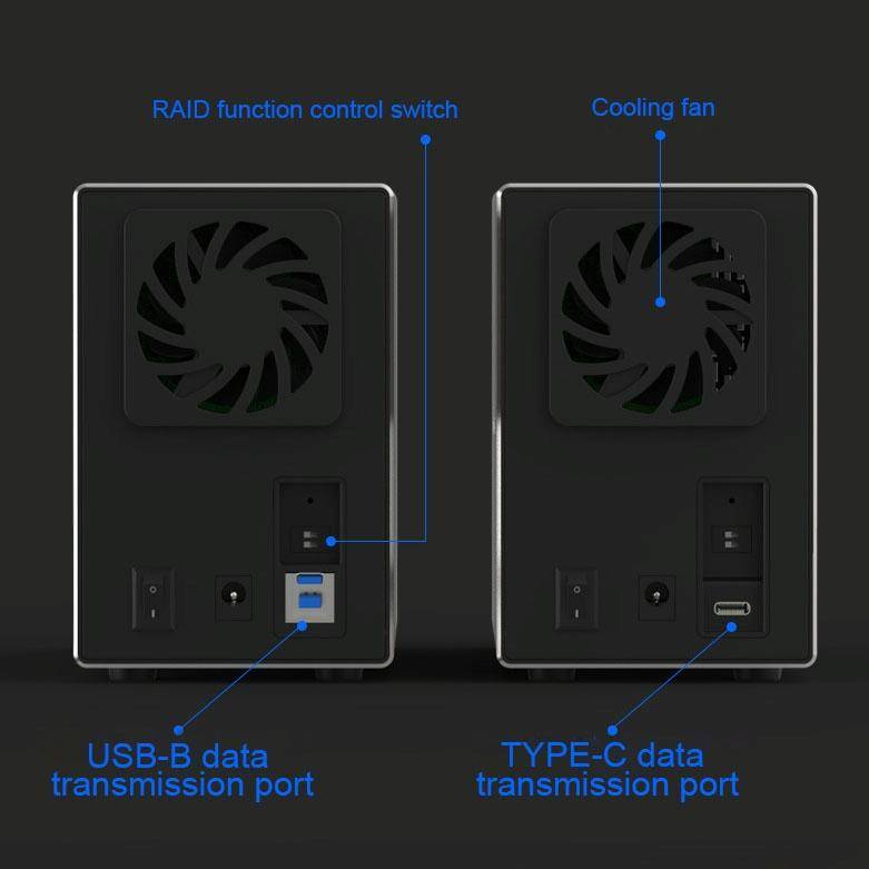 Blueendless USB-B Interface 3.5 inch 2 Bay RAID Combination Array HDD External Enclosure (US Plug)