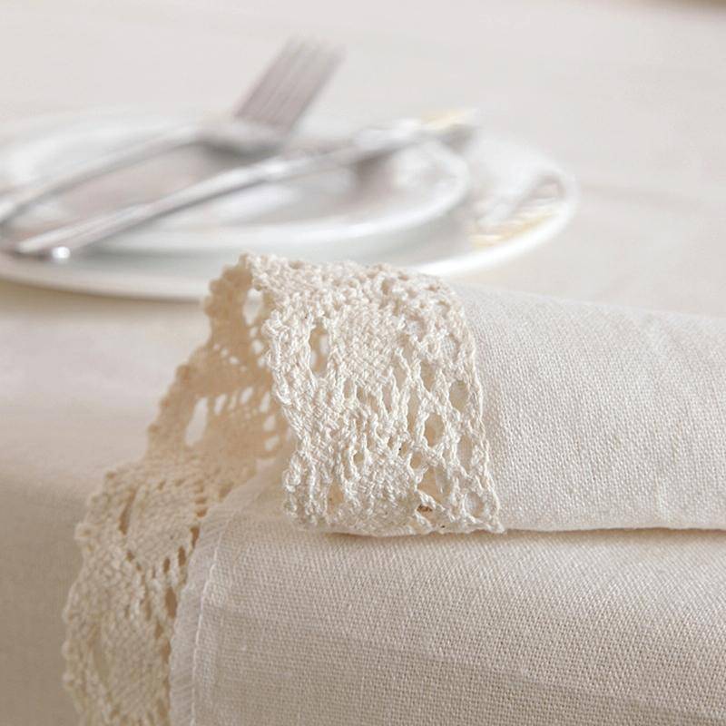 Linen Cotton Thicken Tablecloth Hem Splice Washable Coffee Dinner Table Cloth for Wedding Banquet...