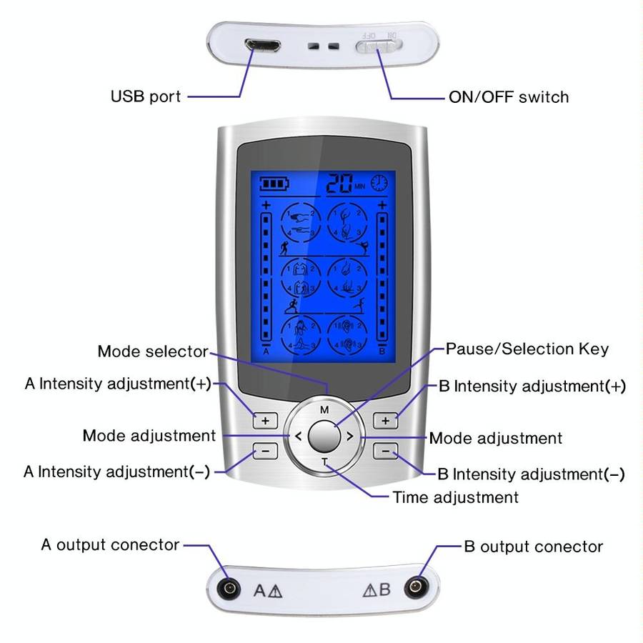 24-Mode Digital Electronic Pulse Massager Intelligent Whole Body Physical Therapy Meridian Massag...