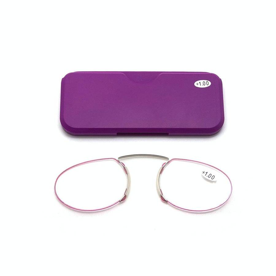 Pince-nez Reading Glasses Frameless Magnifying Glasses, Degree: +250(Purple)