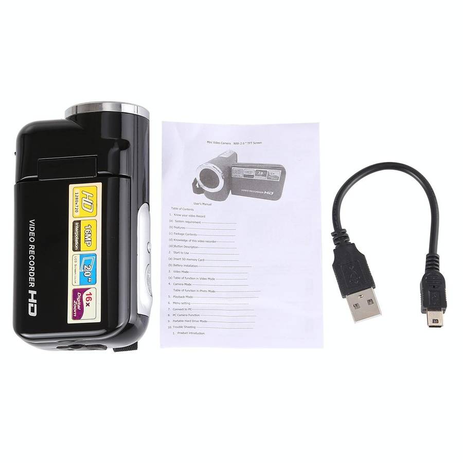 1280x720P HD 16X Digital Zoom 16.0 MP Digital Video Camera Recorder with 2.0 inch LCD Screen(Black)